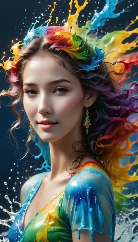 Expressing the flow of ink dancing in the wind,water effect,Colorful water,goddess:The Art of Governance:Manipulating water:rich hair:sleep:perfect face:fair:17 years old:healthy,ink splatter,flash,bright coloring,light reflection,colorful,Abstract,3d,8K,H...