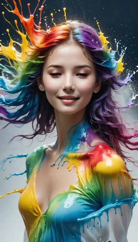 Expressing the flow of ink dancing in the wind,water effect,Colorful water,goddess:The Art of Governance:Manipulating water:rich hair:sleep:perfect face:fair:17 years old:healthy,ink splatter,flash,bright coloring,light reflection,colorful,Abstract,3d,8K,H...