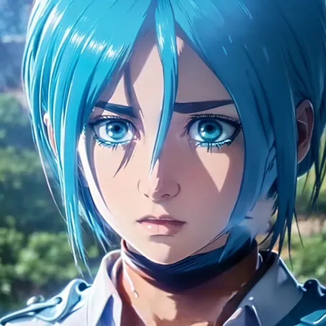 Attack on Titan、blue hair、blue eyes、bob hair