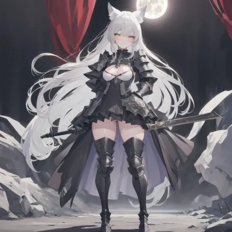 (masterpiece, best quality, extremely detailed CG, beautiful detailed eyes, ultra-detailed, intricate details:1.2), 8k wallpaper, elaborate features, (1girl, solo:1.4), a really tall girl with wolf ears and wolf tail, pretty eyes, looking at viewer, kemono...