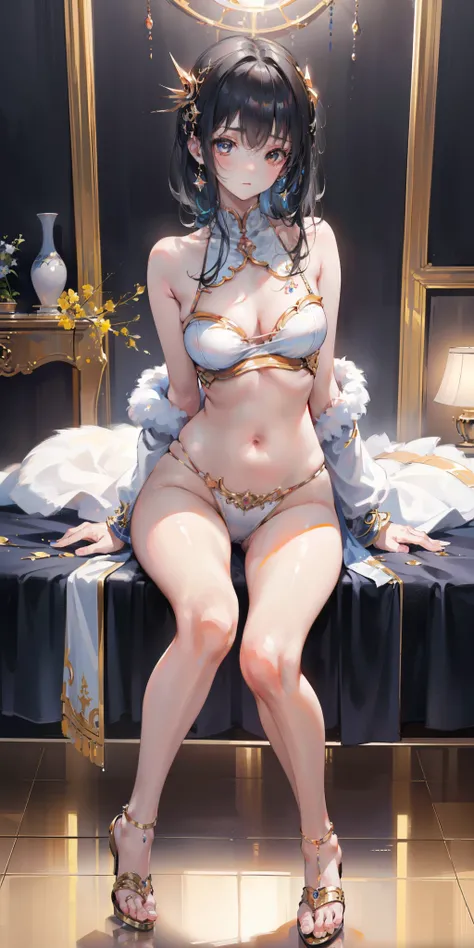 (masterpiece, best quality: 1.3), (16K, High resolution: 1.3), Beautiful teenage girl, Mechanical body, clean skin, Light, 有Light发Light, Very cute and beautiful female idol, open navel，Bare thighs，Full body female love, staring at the audience, 目Light坚定而凝重...