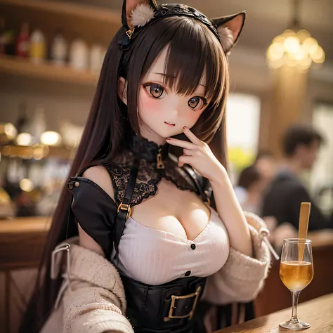 shiba inu girls,whiskey,bar,painting,realistic,detailed,soft focus,colorful lights,wooden interior,fancy glassware,sophisticated atmosphere,blurred background,bokeh,vivid colors,low light,smooth texture,luxurious ambiance, figures,playful expressions,preci...