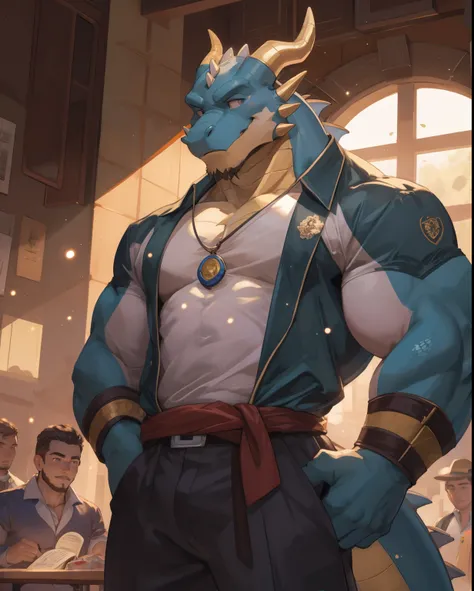 masterpiece,official art,human nature,male,(dragon:1.2),Blue-white，young，no beard，((A pair of golden horns))delicate face,  Digimon, upper part of body, depth of field, perfect lighting, light particles,(La best quality), (super detailed),sharp focus, best...