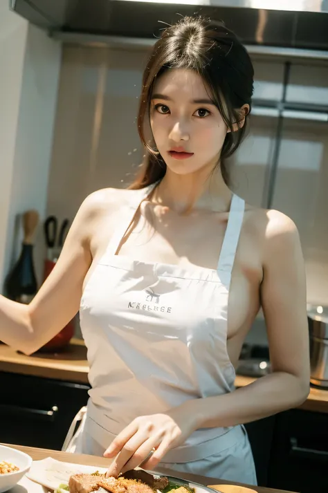 ((best quality)), ((masterpiece)), (detailed), perfect face, kitchen, perfect body, apron