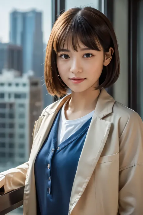 ((Best quality, 8k, Masterpiece :1.3)), Realistic photos of a movie-grade scene:1.3, A hyper-realistic depiction of a cute little Japanese girl standing on the roof of a high-rise building under the full moon in the sky:1.4, Close-up shot capturing every i...