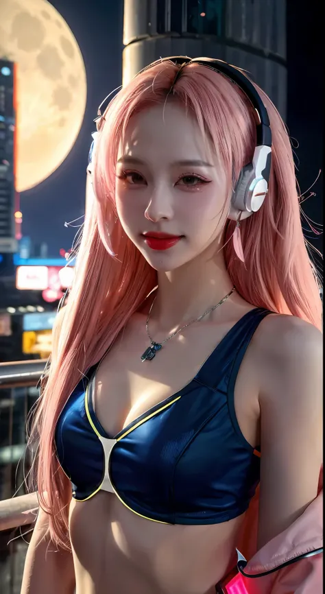 Singer, microphone in hand, cyberpunk microphone, singing, 1 girl, Chinese_clothes, liquid silver and pink, cyberhan, cheongsam, cyberpunk city, dynamic pose, glowing headphones, glowing hair accessories, long hair, glowing earrings, glowing necklace, cybe...