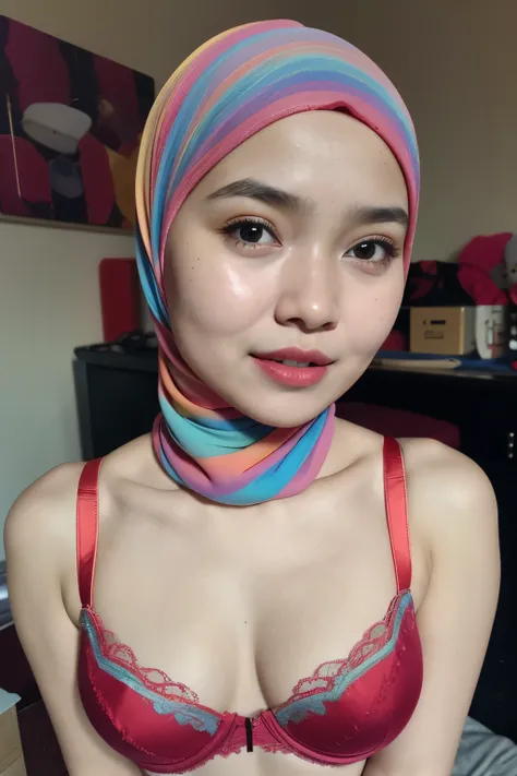 ((Open mouth)), Naked singlet (((HIJAB MALAY GIRL))), masutepiece, High quality, UHD 32K, Realistic face, Realistic skin feeling , A Japanese Lady, 8 years old, , Very cute and baby-like face, (((FLAT CHEST))), (MATRIX WORLD), ((look In front  at the camer...