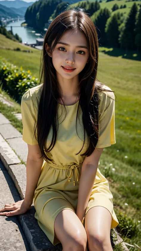 Beautiful 18 Years Korean Girl, Paragliding On switzerland alaps valley, ((On air)), ((Paragliding)), Solo, Air, Realistic, Ultra HD, 8k unity walpaper, Ray Tracing, Beautiful smile, (smile:1.2), ((Yellow Knee length frock)), detailed background, Detailed ...