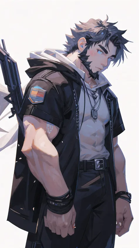 (masterpiece:1.2), best quality,pixiv,official art,perfect anatomy, (Ray tracing, light),solo, (1_male:1.3) , (muscle),(ultra deTailed), sharp focus, Negi, eyes, (glowing cyan eyes), (Gray hair:1.4),(muscle human), (beard:1.3), Tail, Thick eyebrows,open ho...