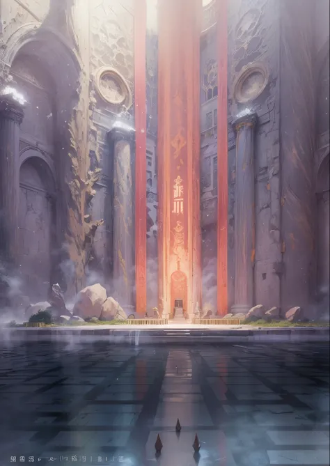 Immortal Throne Room, Grand open marble hall, massive banners in the background, huge misted marble background design, Made in Abyss, Stormlight Archive, Studio Ghibli, Anime Key Visual, by Makoto Shinkai, Deep Color, Intricate, 8k resolution concept art, ...