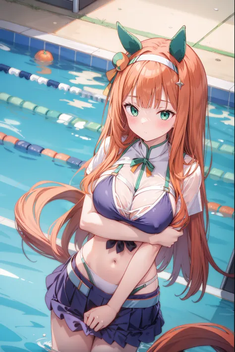 (masterpiece, best quality) ,(high resolution,weak outline),(textile shading), BREAK ((1girl, Silence Suzuka)), BREAK (breast cleavage, beautifuly shaped breasts, big breasts), BREAK ((beautiful eyes, green eyes)), BREAK ((long hair, orange hair)), BREAK (...