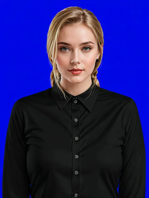 Masterpiece, detailed, 1girl, formal collar black tshirt, formal, beautiful formal Collared black tshirt, fit body, detailed, realistic, photo realistic, black formal shirt buttons