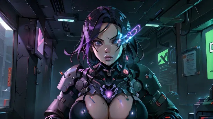 ( Vulgar:1.2),Cyberpunk, (Best Quality, masutepiece),Cyborg Woman,flaming eye,(Huge breasts:1.4),Erect nipple, Robots,lovedoll, Face,sex shop, highest quality digital art, stunning art, Wallpaper 4k, Highly detailed,highest quality digital art, stunning ar...