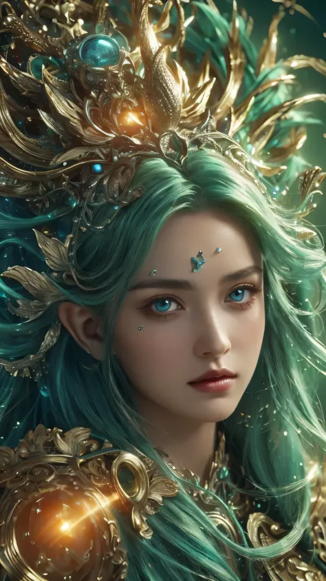 (Best quality, 4k, High-resolution, Masterpiece:1.2), Ultra-detailed, Realistic, Radiant lighting, Epoch Elves, Portraits, Fantastical colors, Fine art, Ethereal beings, Dreamlike, Whimsical creatures, Detailed facial features, Glowing beautiful eyes, poin...