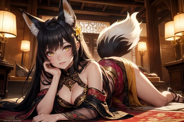 (best quality, 4k, 8k, highres, masterpiece:1.2),
	ultra-detailed,
	detailed face,
	detailed lips and eyes,
	expressive face,
	realistic,
BREAK BLARKY beautiful caucasian woman with long straight black hair, (yellow eyes:1.4), fair skin, fox girl, animal e...