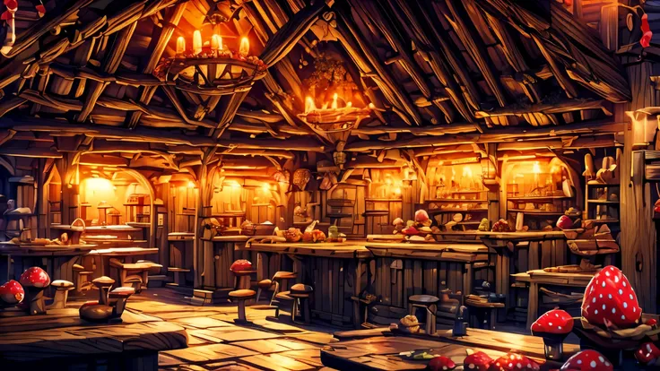 masterpiece, best quality, 8k, tavern interior, order, roast meat, strawberry pie and lemon juice.