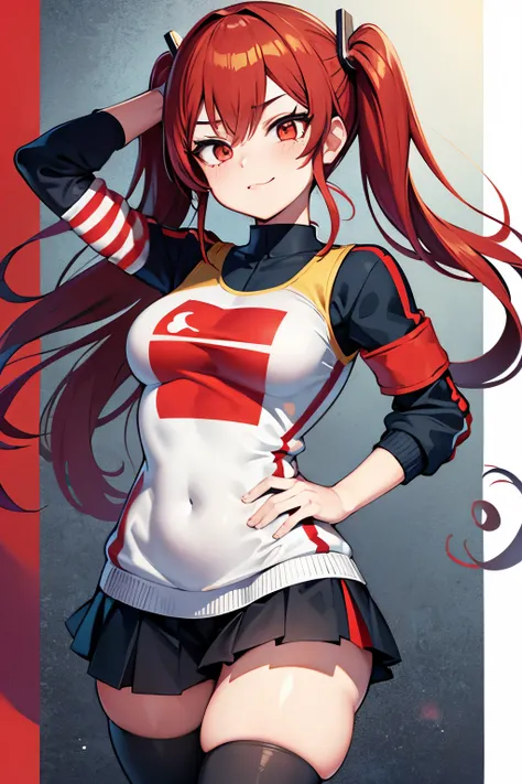 chica de my hero academia de cabello rojo con mechones blancos y con el uniforme deportivo de la UA 