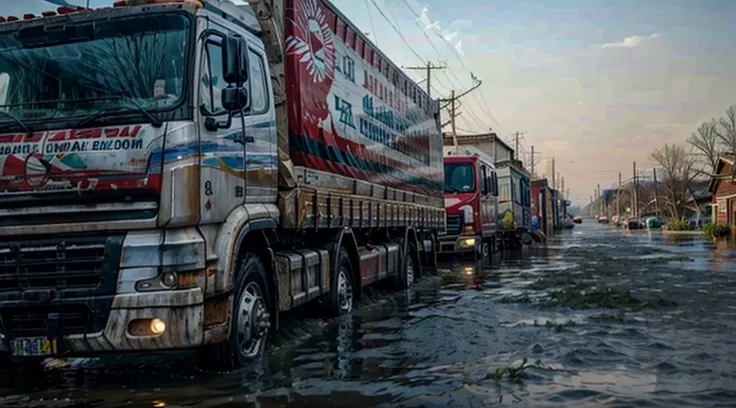 painting of a large group of people and animals in a flooded area, oil painting of a crowded city, Kent Monkman, Sergey Zabelin, flood, flooded fishing village, Bo Xun Ling, painting of наводнени waters, Maxim Sukharev, Liu Jue, Zhuangjian, Artur Tarnovsky...