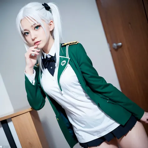 Anime girl-White hair-green eyes-my hero academia uniform-