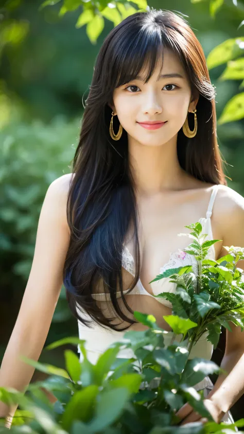 ((masterpiece)), 8K, masterpiece, highest quality, 1 girl, alone, realistic, garden, realistic, Super detailed, detailed background, (alone: 1.4), happy expression, slender body, realistic Highly detailed long hair, intricate details, masterpiece, highest ...