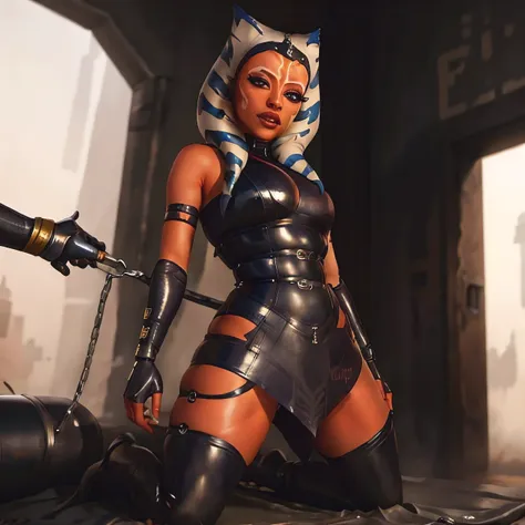 ahsoka sold at market to be a slave . hands hand bound behind her.  in tattered clothes