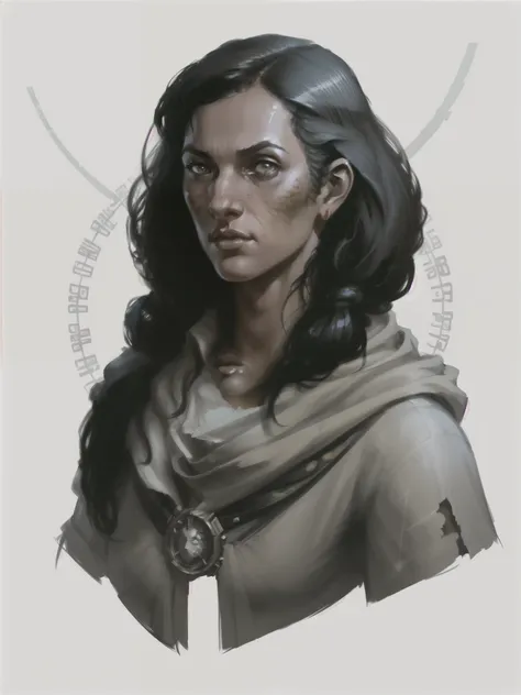 rpp, portrait of a female with black hair, illustration, concept art, in the style of greg rutkowski,