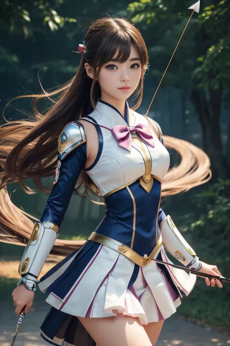 (highest quality ,High resolution,masterpiece:1.2), Super detailed, realistic:1.37, (perfect anatomy), whole body,1 girl, Cute and perfect beautiful Japanese girl ,Kyudo,(Modified to Magical Girl;1.3),Torlook, beautiful eyes, battle pose, whole bodyっぽい, de...