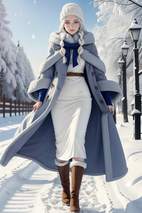 Meet Anna, the enchanting Russian winter anime girl, who embodies the essence of frosty beauty. Her long, flowing silver hair shimmers like freshly fallen snow, and her bright blue eyes sparkle like the clear winter sky. Wearing a traditional Russian fur-l...