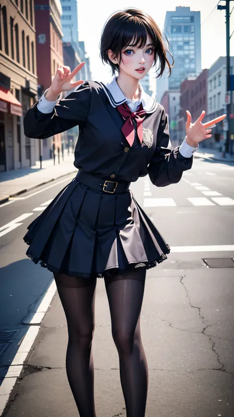 full body,high school girl,black pantyhose,(random place),(random dance pose),(highest image quality, (8k), ultra-realistic, bes...