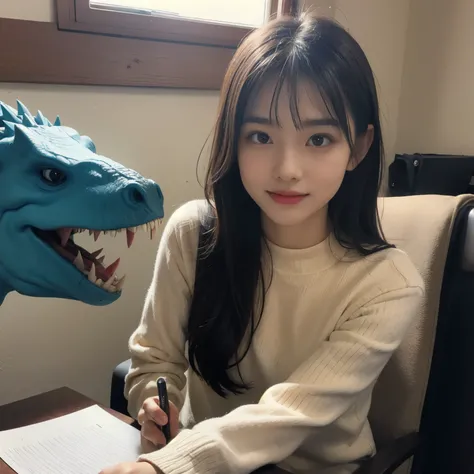 A young girl is having an adventure with a dinosaur