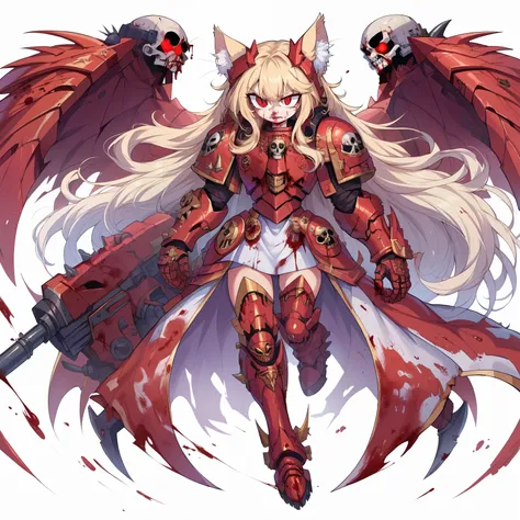 score_9, score_8_up, score_7_up, score_6_up,score_5_up,score_4_up, BREAK dripjacket, own hands together, necoarcslit pupils, chibi, :3cat ears, blood red power armor, warhammer 40k, blonde hair, red eyes, young khornate berzerker covered in blood, blood on...