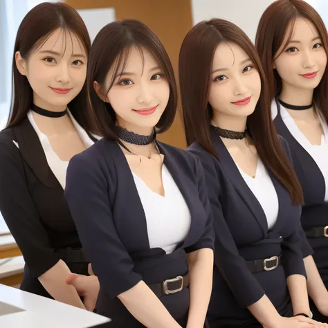 highest quality, multiple girls, ((many girls in the background)),, a row of pretty office ladies, a neat line of office ladies,...