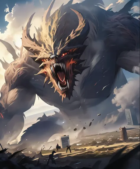 a giant monster was attacking the earth.
, anime screenshot, 8k, masterpiece