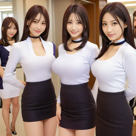 highest quality, multiple girls, ((many girls in the background)),, a row of pretty office ladies, a neat line of office ladies,...