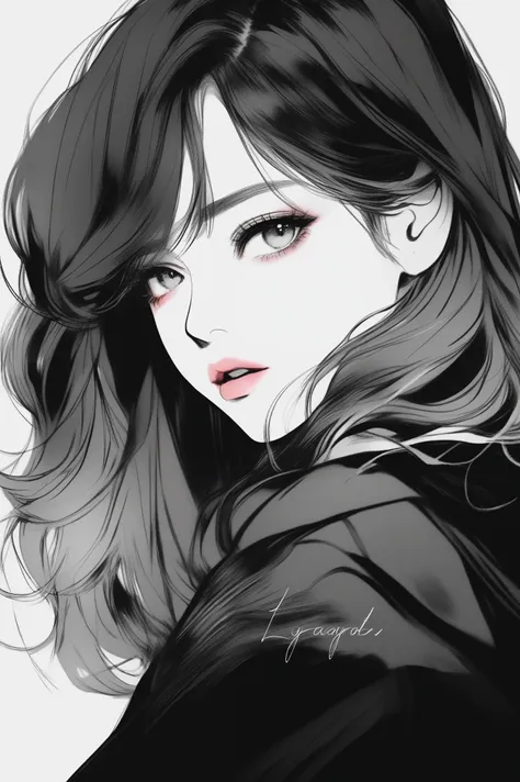 (best quality, sketch:1.2), epic realistic,illustrator,anime,1 girl, detailed lips,custom, (background dark monochrome),textured...