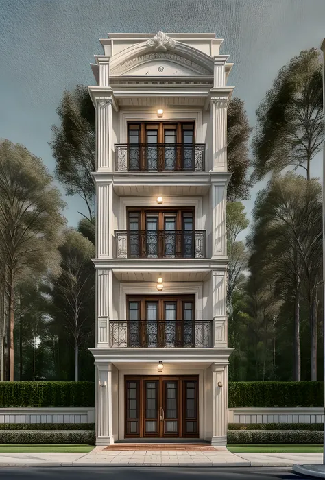 ((masterpiece,best quality,highres,sharp forcus)) (((detail forcus))) , (house in style of neoclassic) Clarify the details of moldings, decorative patterns, and exteriors
