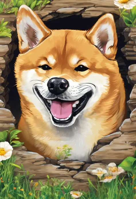 shiba in a hole