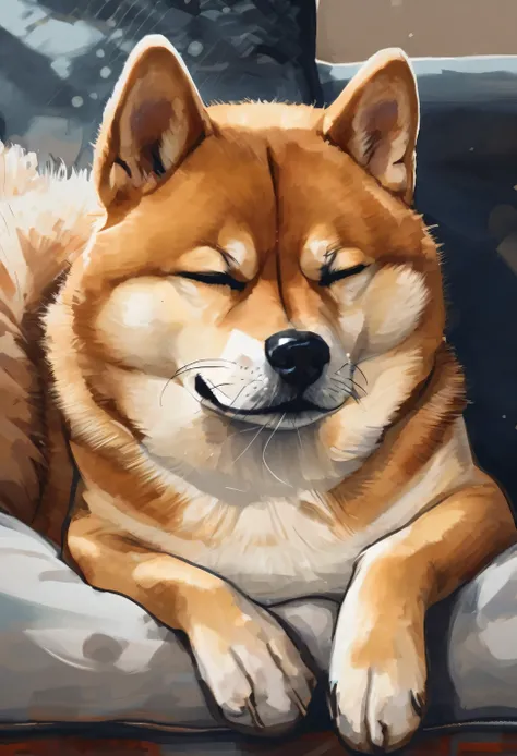 shiba sleeping on a sofa