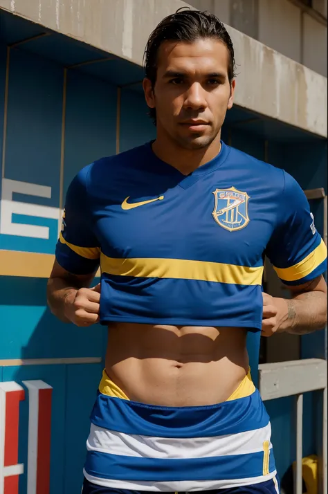 A cover for a sports style Instagram page with the colors of the Boca Juniors club and in HD letters it says corner L12 and behind the letters appears Tevez with the Boca shirt 