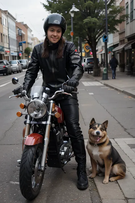 Un motociclista con un dog