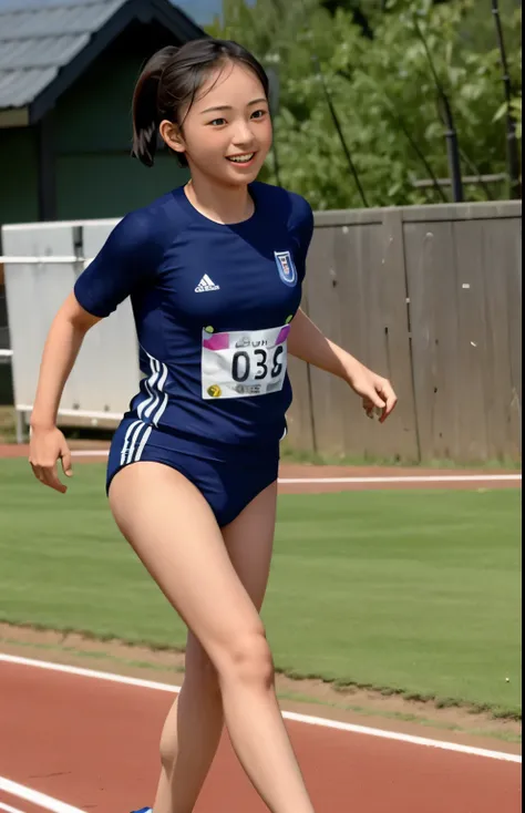 (highest quality, masterpiece), (beautiful 11 year old japanese girl), (freckles:0.6), ponytail, smile, garden, track and field ...