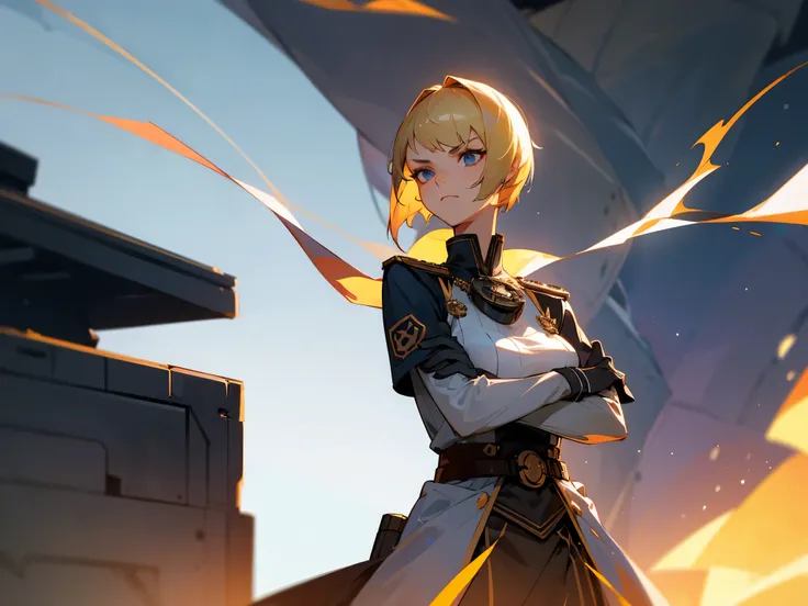 Imperial Female Officer，Tall and mighty，Miss，Look serious，blond，short hair