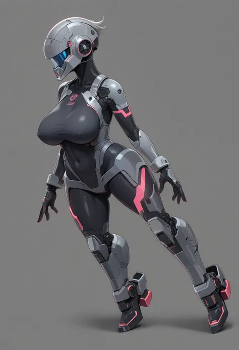 best quality, (ultra high res), 1girl, faceless, wide hips, narrow waist, covered nipples, solo, cyborgirl, cowboy shot, spaceship, chubby female, thick body, round butt, navel, (wearing cyber bodysuit, cyber Helmet, detailed visor), covered body, full bod...