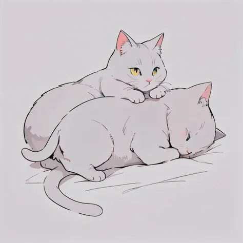 (highest quality、masterpiece、High resolution、be familiar with)、(pastel colour)、(Fewer color schemes:1.2)、Cat, Fluffy and cute、sleep on your back:1.7、Bright illustration taste 1.4、simple background:1.8