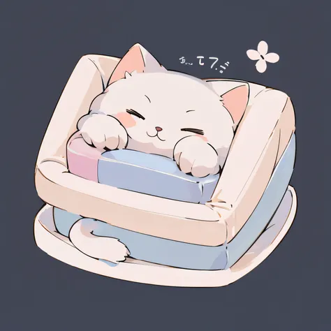 (highest quality、masterpiece、High resolution、be familiar with)、(pastel colour)、(Fewer color schemes:1.2)、Cat, Fluffy and cute、sleep on your back:1.7、Bright illustration taste 1.4、simple background:1.8、Cute decorative background 1.4