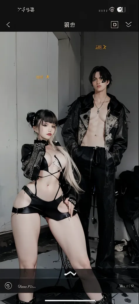 
there is a woman in a black outfit posing with a man, lascivious pose, dressed in crustpunk clothing, 2 b, 2b, lacivious pose, black leather robes! intricate, dominant pose, couple pose, oldwest, tumblr, sensual gloomy style, inspired by Allan Linder, jea...