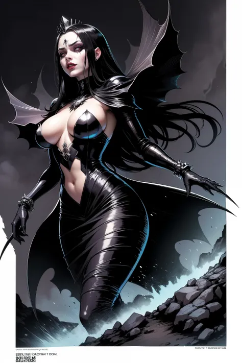 In the comic book realm, Scarlett the Putrefying Cadaveric Queen rules with a terrifying presence. With a best quality, sinister allure, she dons a black crown, its peaks crowned with rubies that gleam in the moonlight. Her silver clothes reflect the light...