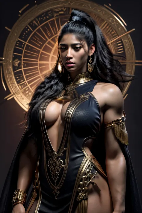 Strong blessed Warrior soul embodiment of peace, love, patience, bravery, courage, compassion, confidence, masculine, cancer sun, zodiac, Sagittarius moon in natal chart, Libra ascendant, man, standing alongside wife Rhea Ripley, Deep dark Blue hazey aura ...