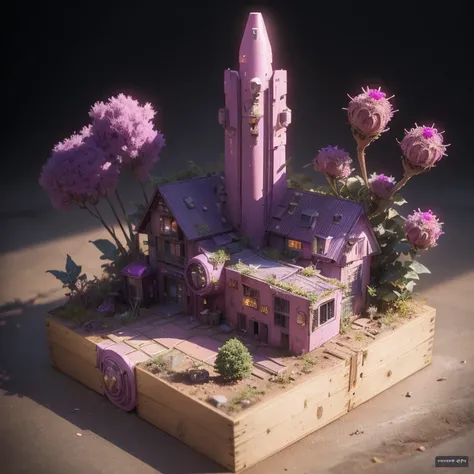 Purple pink series 6598 Mars realistic model, (bifurcation, original photo, best quality, masterpiece:1.4),SteampunkCyberpunk6820 City,(CyberpunkMars light:1.3), Mars (related to land),(in a small nature box:1.3),Isometric, small nature, landscape on found...