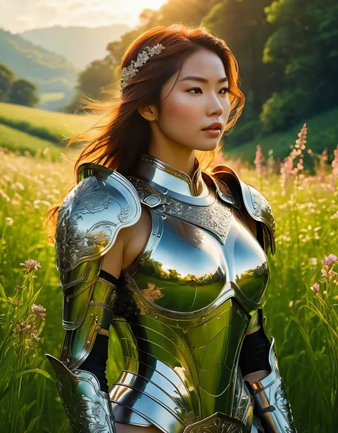 
A stunning portrayal captured by the talented artist Kentaro Miura on Artstation, presents a captivating scene of a woman gracing a lush, sun-kissed meadow, observed from a striking vantage point behind her. The vivid depiction offers a photo-realistic re...